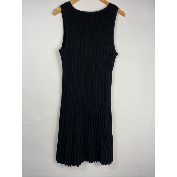 Ann Taylor Pointelle Flounce Black Sweater Dress Medium - Picture 2 of 4